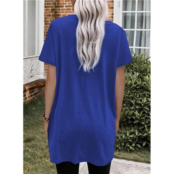 Womens 2023 Summer Casual Shirts Short Sleeve Tunic Tops with Pockets - Picture 2 of 3